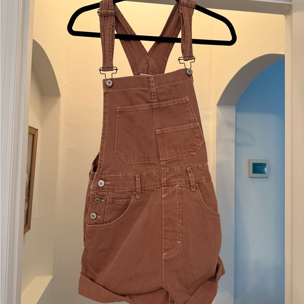 Free People Brown Ziggy Short Overalls
